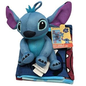 Disney Stitch Bath Towel & Bath Buddies Set Plush Toy Blue Kids
